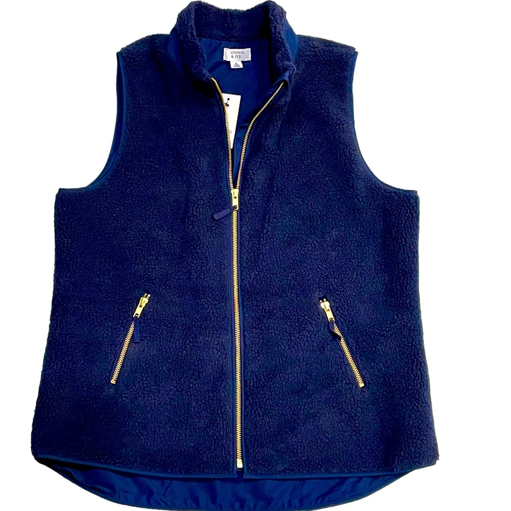 Crown & Ivy Navy Fleece Vest Medium